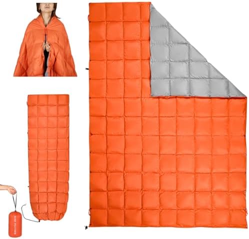 Down Camping Blanket - Lightweight, Packable, Warm & Puffy Outdoor Travel Quilt for Sleep, Hiking, Backpacking, Stadium, Festivals, Water-Resistant Sleeping Bag 55"x79" by ROSEFEATHER