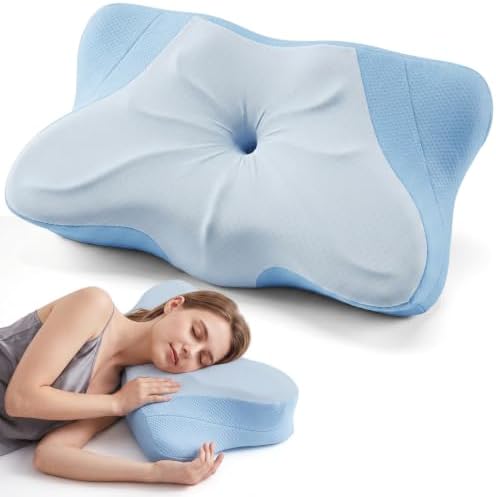 Sweetcrispy Queen Cervical Pillow for Neck and Shoulder - Ergonomic Memory Foam Pillows, Contour Side Sleeper for Adults, Cooling Orthopedic Neck Support for Back Stomach Sleepers, Blue by Sweetcrispy