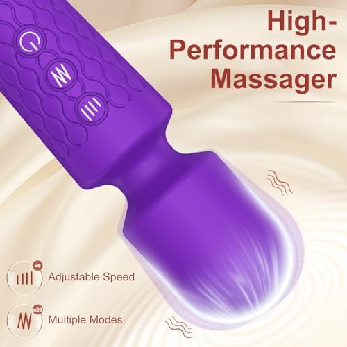 Upgraded Handheld Massager Cordless Rechargeable with 20 Patterns 8 Speeds, Premium Silicone Rose Purple Mini Massager Tool Device for Whole Body Muscle Relaxation and Stress Relieve - Image 6