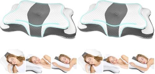 CHxxy Memory Foam Pillows, Cervical Pillow for Neck and Shoulder Pain Relief, Ergonomic Contour Bed Pillow, Soft for Side Sleep Stomach Sleeping and Back Sleeper-Queen Size&Grey (Pack of 2) by CHxxy