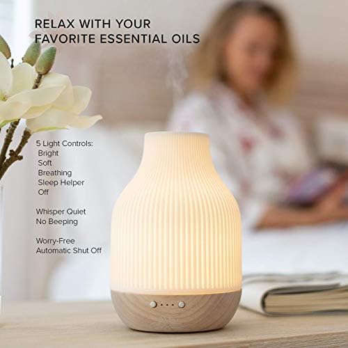 Sacred Lotus Love Ceramic Essential Oil Diffuser – Ultrasonic Aroma Diffuser with Wood Base, Ambient LED Light and Timer Settings - Image 3