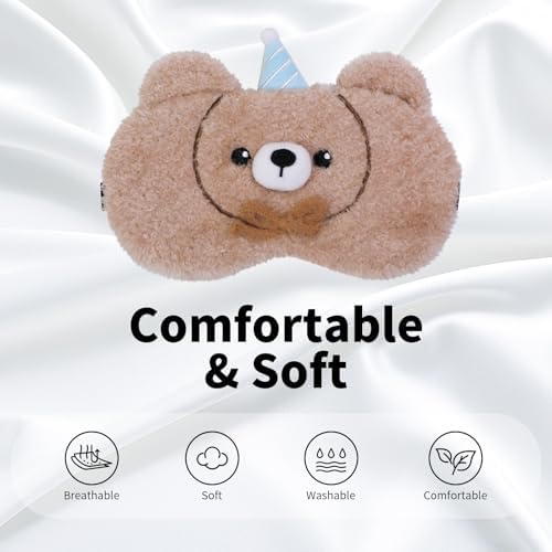 PERFECTSIGHT Sleep Eye Masks, Cute Sleep Eye Cover Lightweight Adjustable Eyeshade Mask Cover for Women Men Sleep Travel Nap, Cake Bear - Image 4