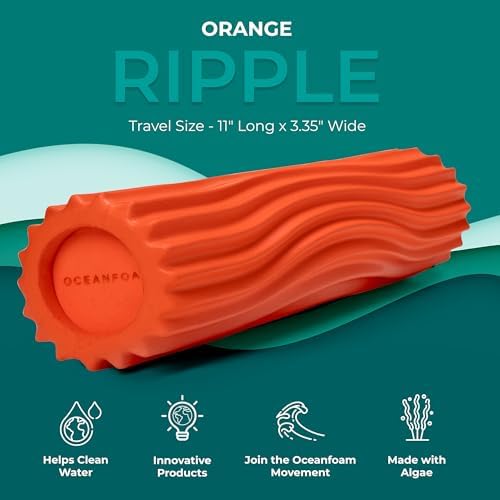 Oceanfoam Ripple Travel Foam Roller (11" x 3.35") Firm Mini Foam Roller for Physical Therapy, Deep Tissue Massage, Back Pain - High Density, Ergonomic Wave Textured - Yoga, Pilates, Exercise (Orange) - Image 3