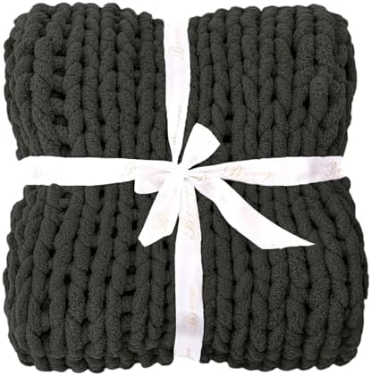 Bigacogo Chunky Knit Throw Blanket for Couch, 80x90 inches, Dark Grey - Image 7