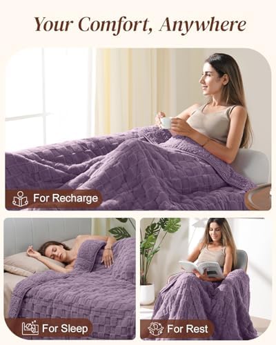 Kivik 15lbs Weighted Blanket for Adults, Checkered Fleece & Sherpa, 60"x80" - Image 5