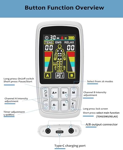 TENS Unit EMS Muscle Stimulator, 3-in-1 Dual Channel Electronic Pulse TENS Machine with Clear LCD Screen, 28 Modes Rechargeable Pain Relief Machine for Back, Sciatica, Neck, Knee & Muscle Soreness - Image 4