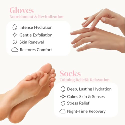 Epielle Moisturizing Hand & Foot Masks, Soften Dry Skin with Sunflower Seed Oil & Vitamin E, Self Care Gifts for Women, Spa Kit, 6 Moisturizing Gloves & 6 Moisturizing Socks - Image 3