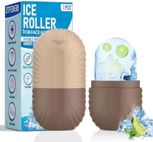Ice Roller for Face and Eye, Silicone Ice Facial Roller Ice Holder, Face Ice Mold Skin Care, Face Icers Reusable Ice Cube Roller for Shrink Pores Anti Wrinkle Reduce Puffiness, Brown by ZPU
