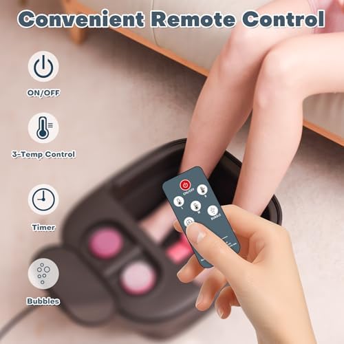 Collapsible Foot Bath, Foot Spa Bath Massager with Heat, Bubble, Remote Control, Temperature Control, 3 Pedicure Attachments, Feet Soaking Tub for Stress Relief (Matte Grey) - Image 3