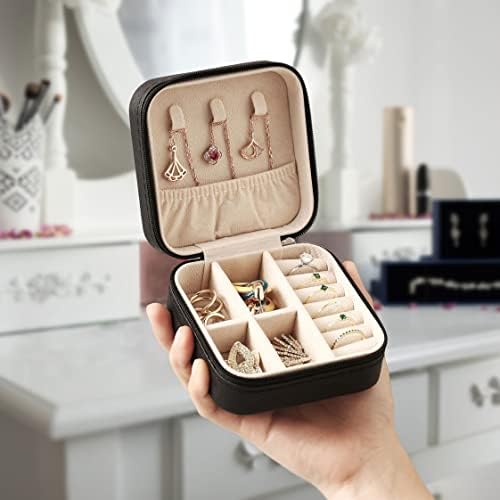 ZPROW Travel Jewelry Case, Mini Portable Jewelry Travel Boxes, Small Jewelry Organizer for Rings, Earrings, Pendants, Watches, Necklaces, Lipsticks Organizer Storage Holder Case (Black) - Image 2