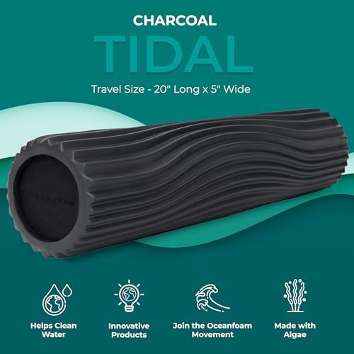Oceanfoam Tidal Roller - Charcoal - Muscle Massage Foam Roller for Back Pain & Stretching - Firm and Ergonomic Wide Wave Textured - Yoga, Athletics, & Wellness - Full Size, 20" x 5" - Image 2