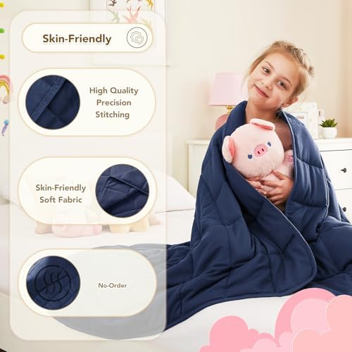 CuteKing Weighted Blanket (7lbs, 40"x 60", Navy Blue) Heavy Blanket for 90-100lbs, Weighted Blanket for Cooling & Heating with Premium Glass Beads, Thick Blanket All-Season - Image 5