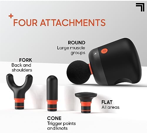 Sharper Image Mini Massage Gun, Powerboost Palm Rechargeable Deep Tissue Percussion Handheld Massager, 4 Adjustable Speeds, 4 Attachment Heads, Full Body Muscle Pain Relief Gift, Black - Image 3