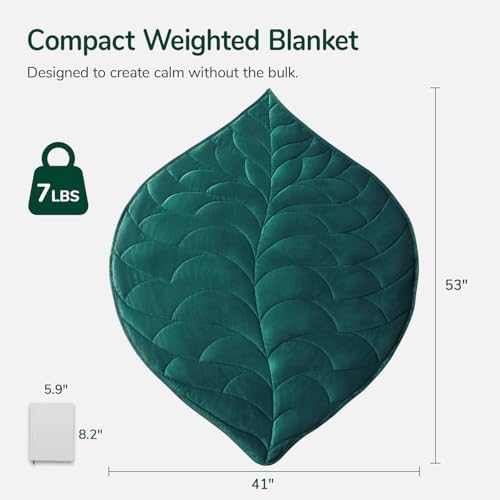 Kaisa Weighted Lap Blanket for Adults, 7 lbs 41" x 53", Leaf Pattern, Green - Image 4