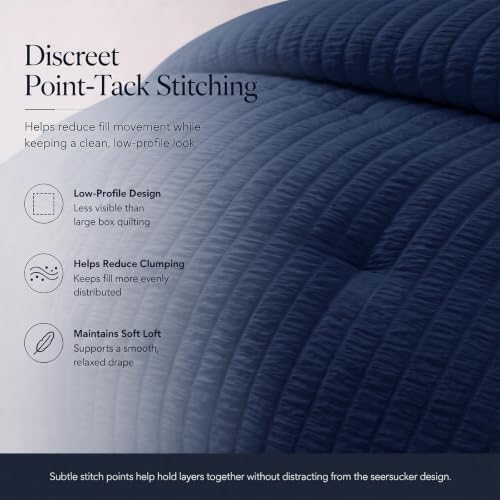 CozyLux Oversized King Comforter Set 120x98, 7-Piece Navy Blue Seersucker - Image 4