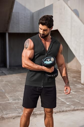 COOFANDY Men's Workout Hooded Tank Tops 2 Pack Zip Up Sleeveless Gym Shirts Muscle Cut Off T Shirt Bodybuilding Hoodies - Image 5
