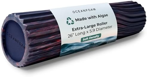 Oceanfoam Tsunami Roller (Dark Navy, Red & Natural Marbled) - Extra-Large, 26" x 5.9" - Soft, Textured Foam Roller for Physical Therapy, Back Pain, Exercise & Stretching - Yoga, Athletics, & Wellness by Oceanfoam