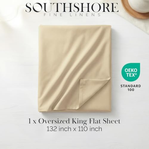 XL Oversized King Flat Sheet Only 132x110 Cal King Top Sheet Soft Sand - Image 2