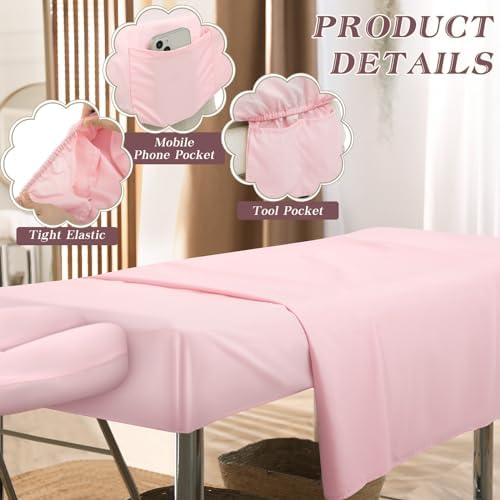 Mixweer 9 Pcs 3 Set Microfiber Massage Table Sheets Set Bulk Includes Flat Sheet, Fitted Sheet with Pocket, Face Rest Cover(Pink) - Image 3