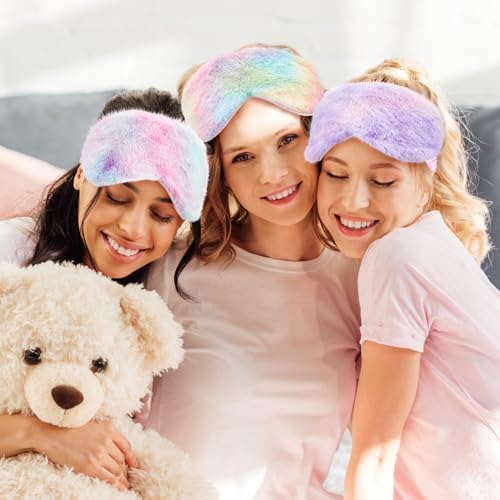 Cuffbow 6 Pack Fuzzy Sleep Masks Plush Eye Mask,Tie Dye,Rainbow - Image 5