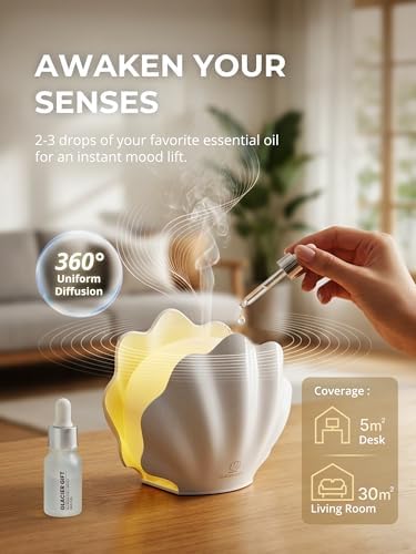 Essential Oil Diffuser 260ML, Shell Aroma Diffuser with Remote Control, 7 Colors LED Night Light for Bedroom Home Relaxation, Valentines Day Gifts - Image 3