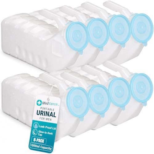 MedVance Urinals for Men 1000ml, Spill Proof Glow in the Dark Lid, 8 Pack by Medvance