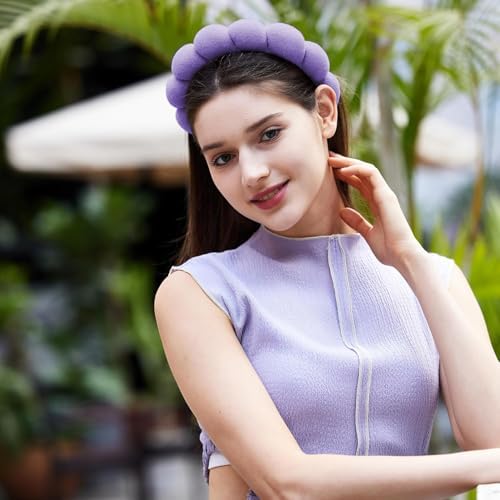 Ztomine Hairband, Set of 2 - Thick Absorbent Terry Cloth Spa Headbands in Blue and Light Purple for Washing Face or Facial, Puffy Makeup Headbands for Face Washing, Mask Combo Pack - Image 5