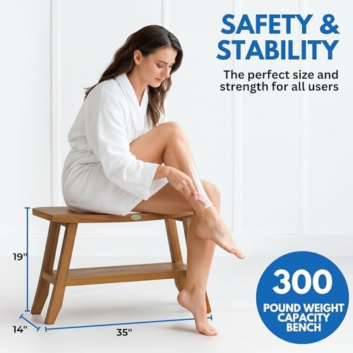 EcoDecors Satori 34-Inch Natural Teak Shower Bench, Waterproof - Image 3