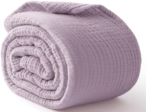 100% Cotton Muslin Blanket Large 50" x 70", 6 Layers Breathable and Lightweight Cotton Throw Blanket for Bed and Couch, Soft Quilt Bedspread, Gauze Blanket for Adults All Season, Lavender by Kozyhvn
