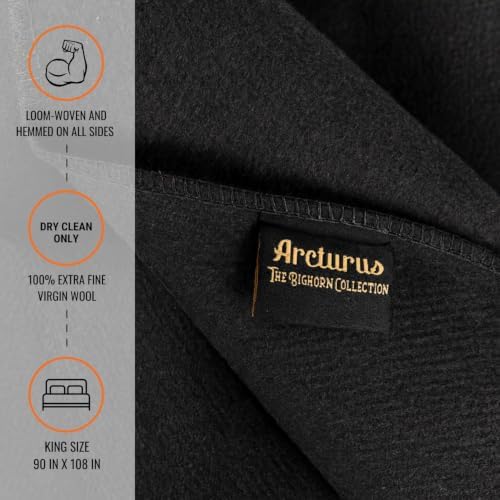 Arcturus Bighorn 100% Virgin Wool Blanket | Heirloom-Quality Wool Bedding for Home & Cabin | Warm, Thick & Durable (King Size, Raven Black) - Image 2