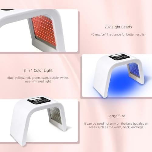 LED Face & Body Light Therapy Machine, 8 Colors, 287 LED Beads, Touch Control, White - Image 4