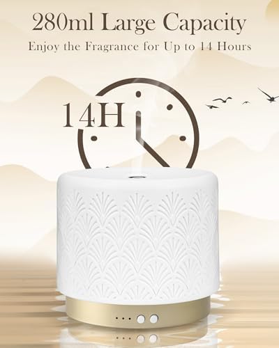 Essential Oil Diffuser - 280ml Ceramic Diffuser for Large Room & Commercial Use, 2.4MHz Aromatherapy Diffuser with Cool Mist Humidifier & Night Light, Ideal for Bedroom, Office, Yoga, Spa, Gifts - Image 5