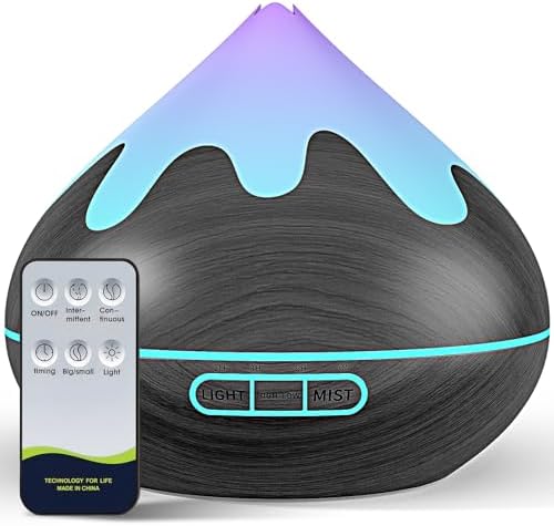 500ML Essential Oil Diffuser, Aromatherapy Diffuser with Remote Control, Multifunctional Air Diffusers for Home Office Room, Fragrance Aroma Diffuser with 7 Color LED & 2 Mist Mode, Black by Unknown