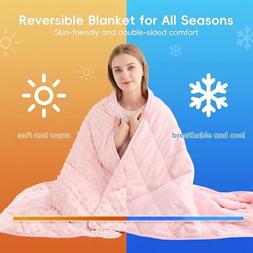 yescool Twin Size Pink Weighted Blanket for Adults 12 Pounds Cooling Weighted Heavy Blanket, Minky Throw Blankets Warm Weighted Comforter, Big Washable Thick Blankets Gift for 100-150lbs, 48 * 72in - Image 3