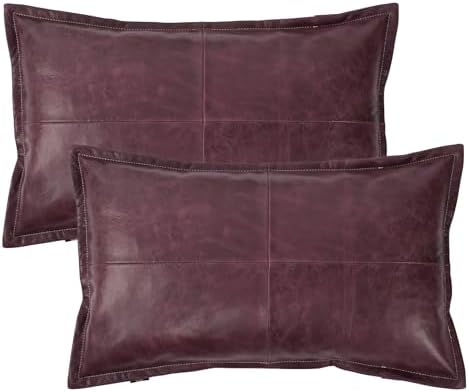 LL LEATHER LOVERS 100% Lambskin Leather Pillow Cover - Sofa Cushion Case - Decorative Throw Covers for Living Room & Bedroom, Pink Maroon Box Pack of 2-18X26 Inch by LLLEATHERLOVERS
