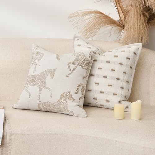 Equestrian Style Throw Pillow Cushion Cover 22x22 inch, Double Sided Beige Horse Pattern Chenille Jacquard Embroidered Pillow Covers for Sofa Couch Bed Living Room Bedroom - Image 5