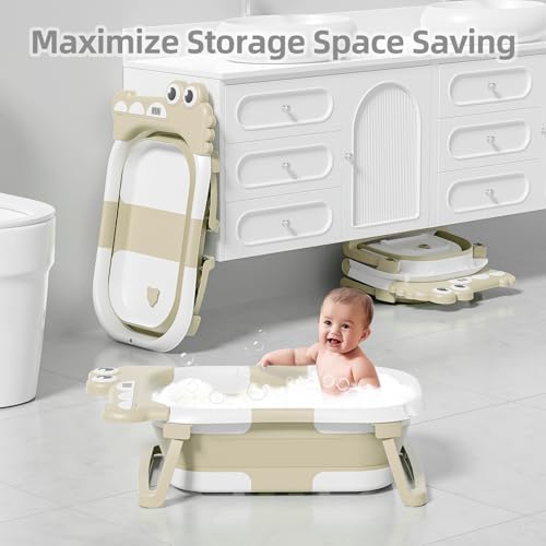 MoreFeel Collapsible Baby Bathtub for Newborn with Thermometer & 1 Hooded Towel & 1 Soft Floating Cushion,Portable Travel Bathtub with Drain Hole, Durable Foldable Baby Tubs for Infants to Toddler - Image 6