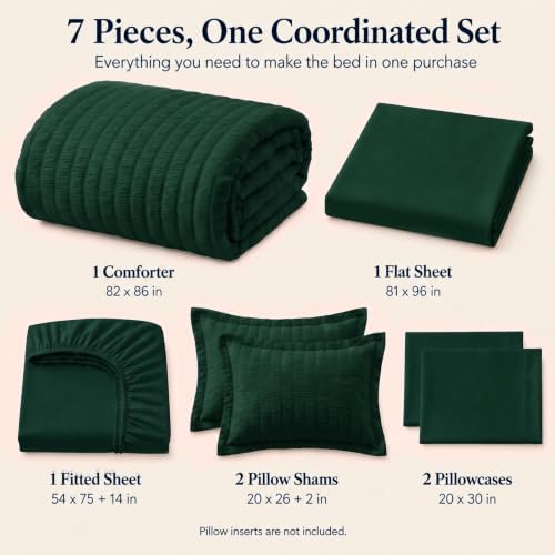 CozyLux Full Comforter Sets, 7 Pieces Emerald Green Seersucker Bed in a Bag - Image 2