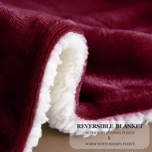 NANPIPER Sherpa Blanket Twin Thick Warm Blanket for Winter, Super Soft Fuzzy Flannel Fleece/Wool Like Reversible Velvet Plush (Wine Red, Twin Size 60"x80") - Image 4