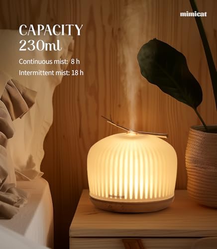 mimicat Whisper-Quiet Glass Essential Oil Diffuser for Bedroom – Aromatherapy for Restful Sleep, Auto Shut-Off, 8H/18H Runtime, 230ML, Wood Base - Image 3