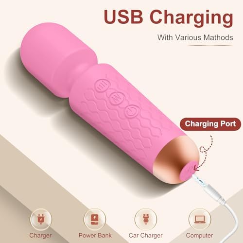 Upgraded Handheld Massager Cordless Rechargeable with 20 Patterns 8 Speeds, Premium Silicone Light Pink Mini Massager Tool Device for Whole Body Muscle Relaxation and Stress Relieve - Image 3