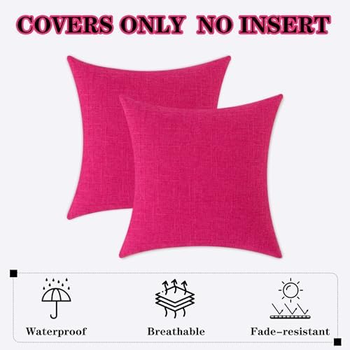 Kevin Textile Outdoor Waterproof 22”x22” Pillow Covers 2 Pack, Hot Pink - Image 4