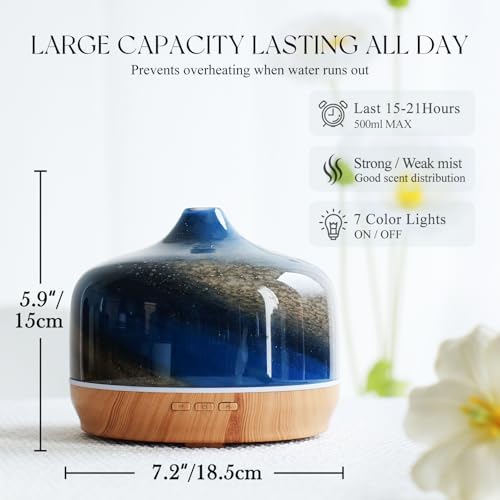 Porseme 500ml Glass Essential Oil Diffuser Aromatherapy Ultrasonic Cool Mist Humidifier 15-21 Running Hours Waterless Auto-Off Air Diffusers for Sleeping Yoga Working Spa(Galaxy) - Image 3