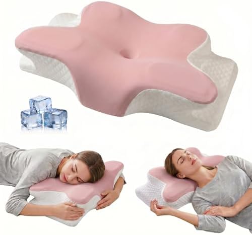 Cervical Pillow for Neck Pain Relief, Orthopedic Memory Foam Pillow with Cooling Cover, Contour Ergonomic Support for Side Back Stomach Sleepers (Pink) by StyleComfortforEveryHome