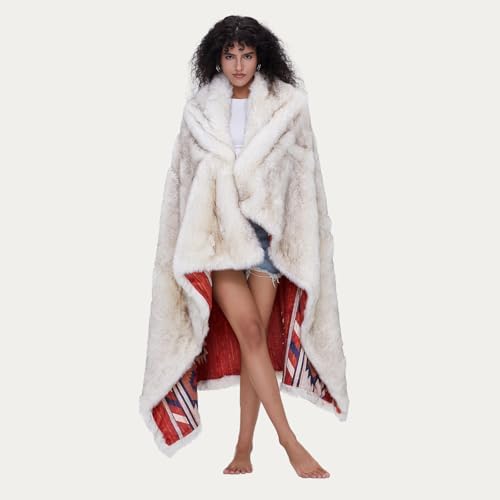 Luxury Plush Faux Fur Throw Blanket with Aztec Pattern, Super Warm, Fuzzy, Elegant, Fluffy Decoration Blanket for Couch, Armchair, Sofa and Bed, 60''x 80'', Red by HORIMOTEHOME