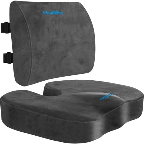 CloudBliss Ergonomic Seat Cushion & Lumbar Support Pillow Set, Grey, XL by CloudBliss