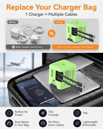 W & O 60W Gan Fast Charger Wall Plug, Built-in Retractable USB-C & L Cables - Image 5