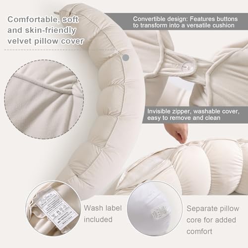Peallow(Pat. Pend) – Long Round Body Pillow for Adults, Bolster Pillow for Sleeping, Soft and Supportive Pillow for Sleeping & Lumbar Support (Misty White,47") - Image 4