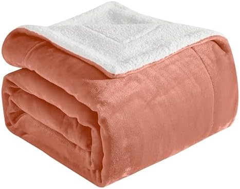 Elegant Comfort Ultra Soft Reversible Flannel Sherpa Blanket - Cozy Silky Fleece Throw for Couch, Bed - Plush Fuzzy Warm Winter Blanket for Gift, Twin, Coral by ELEGANTCOMFORT