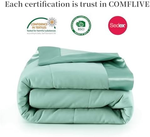 COMFLIVE Twin Down Alternative Blanket - Lightweight Satin Trim, Green - Image 6
